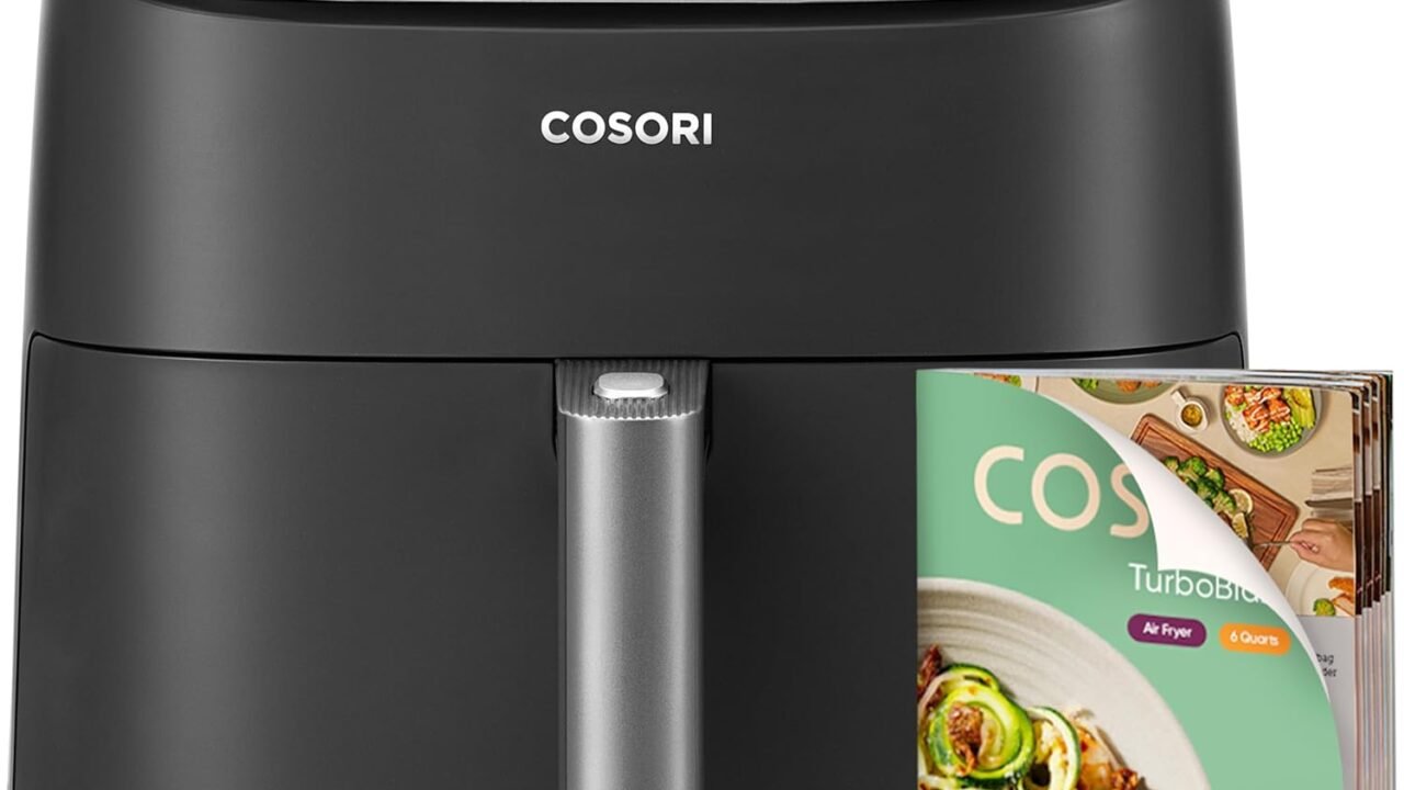 Cosori 9-in-1 TurboBlaze Air Fryer 6 Qt, Premium Ceramic Coating, 90°–450°F, Precise Heating for Even Results, Air Fry, Roast, Bake, Broil, Dry, Frozen, Proof, Reheat, Keep Warm, 120V, Dark Gray